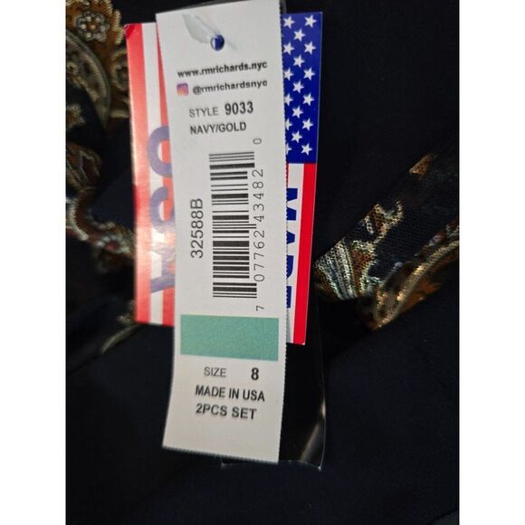 2-Piece Navy Dress  Gold Paisley Jacket - Size 8 - Made In USA elegant classic - Picture 15 of 16